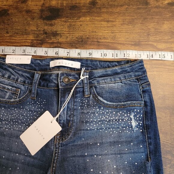 NATURE Jeans Size 26 Mid Rise Skinny Raw Hem Embellished Stretch Denim NWT - Picture 5 of 8